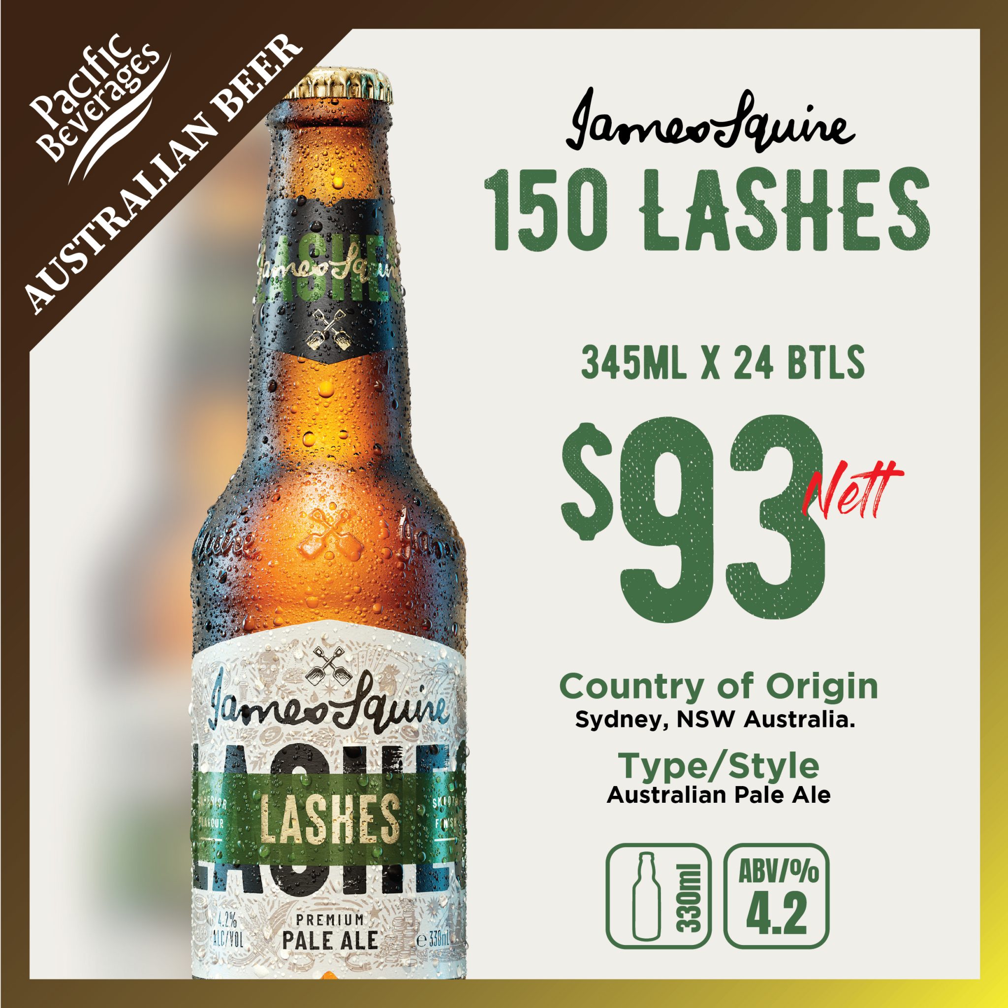 James Ale WBLP037 James Squire 150 Lashes Pale Ale 345ml X 24 Btls - Pacific ...